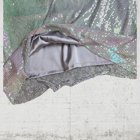 House of Harlow Iridescent Metal Mesh Disco Mini Dress Drape Neck Size Small NWT - Picture 5 of 8